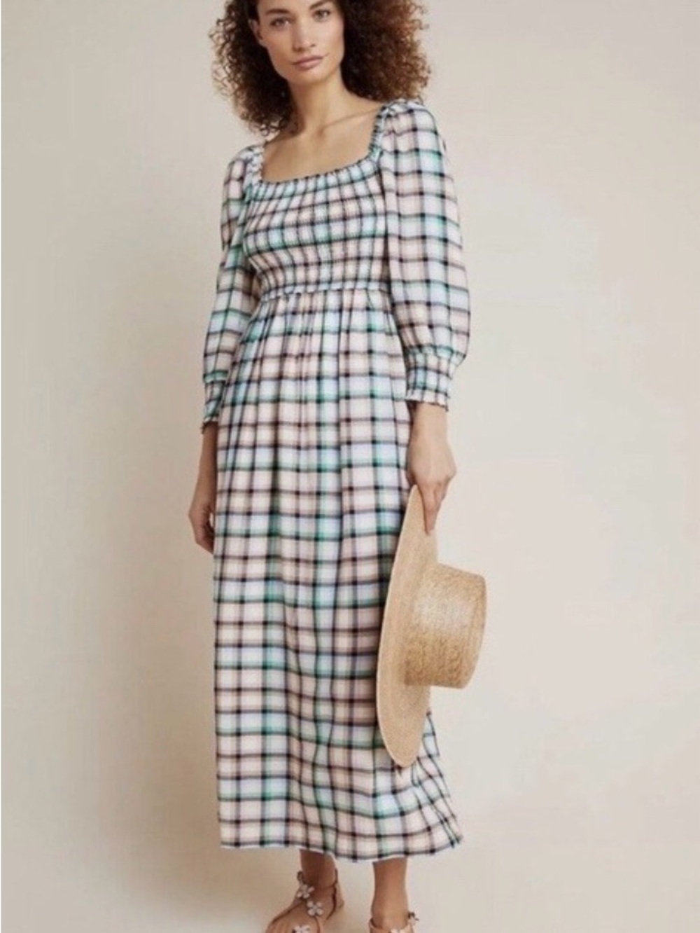 Anthropologie Maeve Plaid Smocked Maxi Dress XS